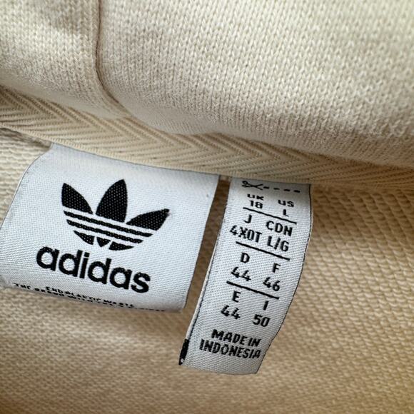 adidas Originals Hoodie Womens Large Cropped Pullover Cream Blue Logo Hit - Picture 4 of 8